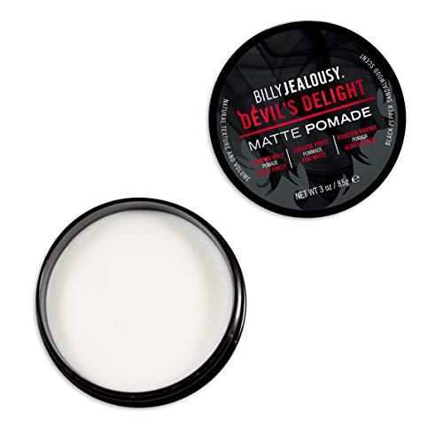 Billy Jealousy Billy Jealousy Devil's Delight Matte Pomade for Men Adds Volume and Definition, Strong Hold Water-Based Formula with Black Pepper Sandalwood Scent, 3 Oz.