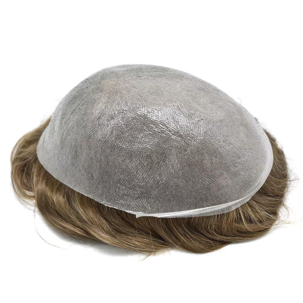 SINGA HAIR Toupee for Men Ultra Thin Skin Mens Hair System Soft Human Hair piece 0.04mm Invisible Mens Toupee All V-loop Skin PU Men Hair Unit Mens Hair Replacement7X9\"-80% density#1710 Dark Ash Blonde+10% Gray
