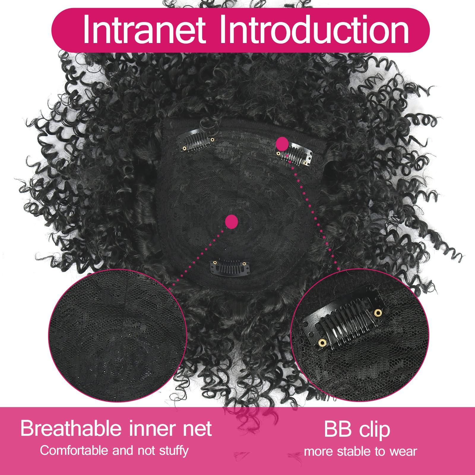 Oseti Oseti Womens Mens Hair Piece Short Black Afro Kinky Curly Hair Topper Clip in Synthetic Hair Pieces for Women with Thinning Hair Natural Soft Black Wiglets Hairpieces for Thinning Hair