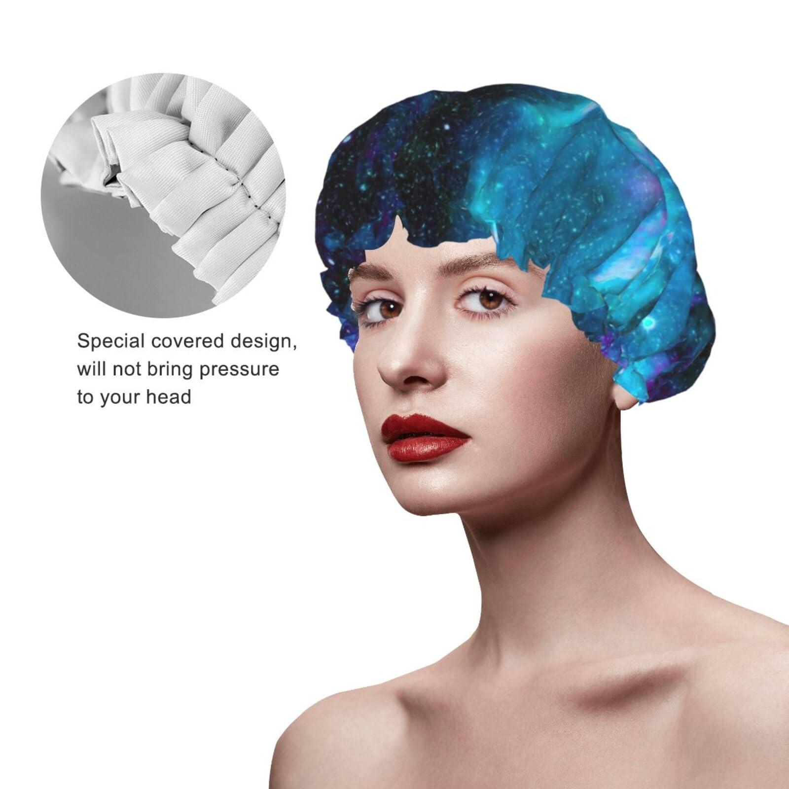 Berrihort Cool Star River Print Shower Caps & Elastic Band Stretch Hem Hair Hat,Reusable Shower Cap Double Layer