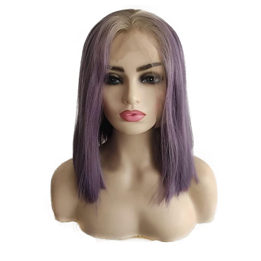 karissa Hair Purple Blonde Short Bob Wigs for Women Ombre Lilac lace front Wig Straight Glueless Blonde Ash Lavender Synthetic Hair Short Wigs Pre Plucked Natural Hairline Cosplay Drag Queen Daily Party Wig 14\"