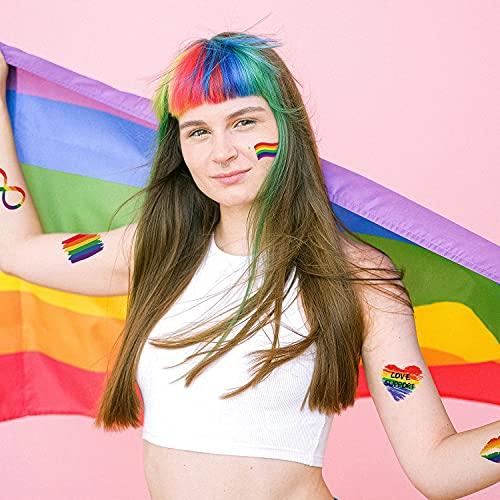 HAOYAN HAOYAN 20 Sheets Gay Pride Tattoo Stickers Set LGBT Face Rainbow Temporary Flower Arm Tattoo Stickers Rainbow Stickers