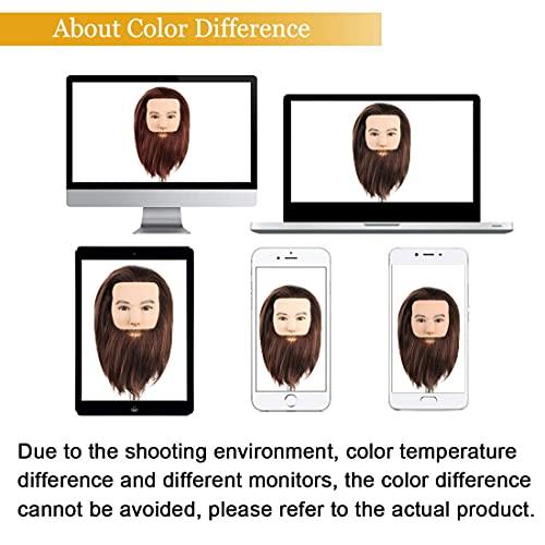 Newshair NEWSHAIR Male Mannequin Head with Beard 100% Human Hair Haircut Training Head with Thick Hair Hairdresser Manikin Head Doll Head for Styling and Practice Handsome Face Adult Head Size (8-10Inch 3B#)