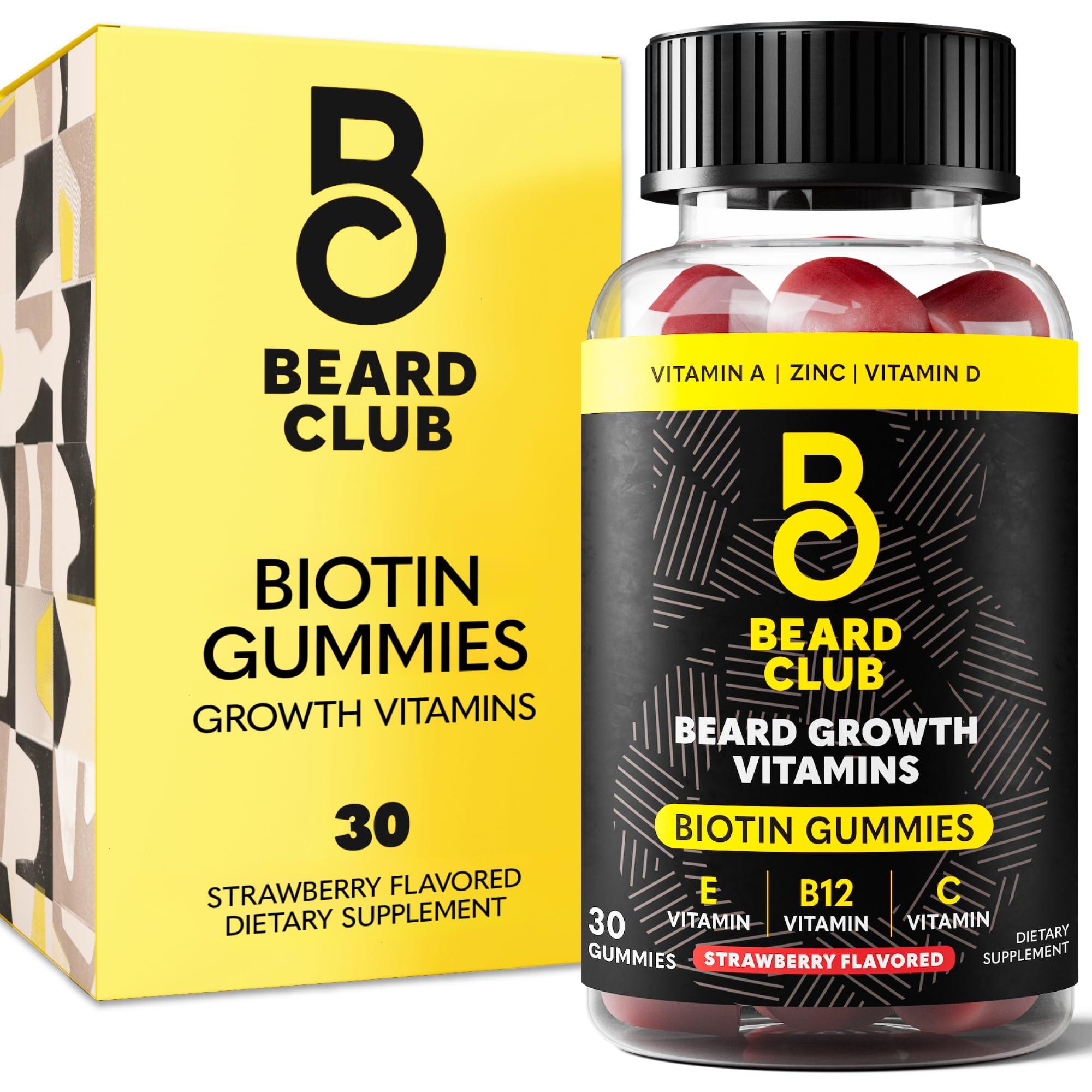 The Beard Club The Beard Club Biotin Beard Growth Vitamin Gummies - Beard and Hair Supplement for Men - Vitamins B12, E, & C to Support a Thicker Fuller Looking Beard - Mens Beard Care - Strawberry Gummy