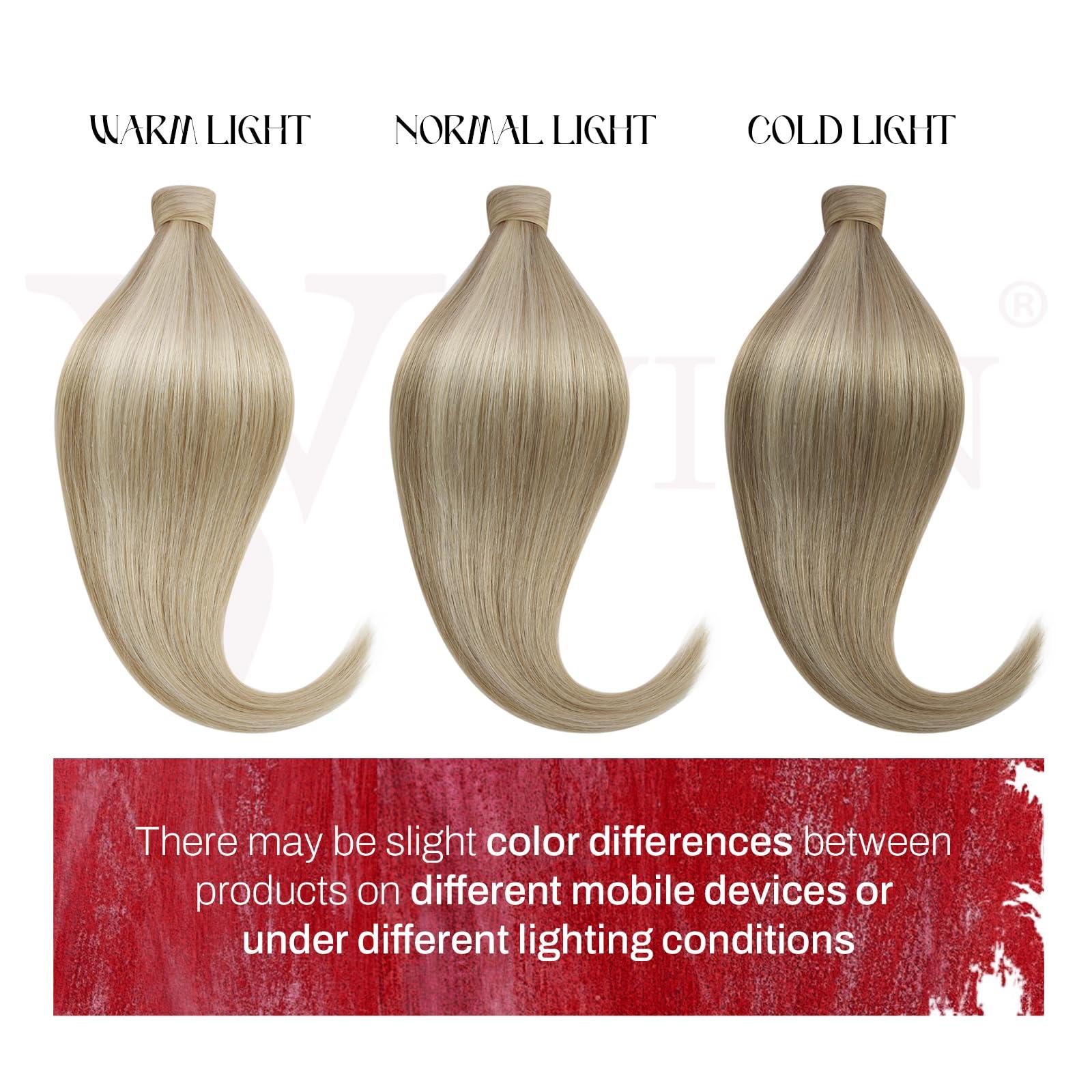 Vivien Vivien Ponytail Extension Human Hair Wrap Around Ponytail Extension Ash Blonde Highlight Golden Blonde Pony Tails Hair Extensions Clip in Ponytail Hair Extensions for Women 80G 18inch