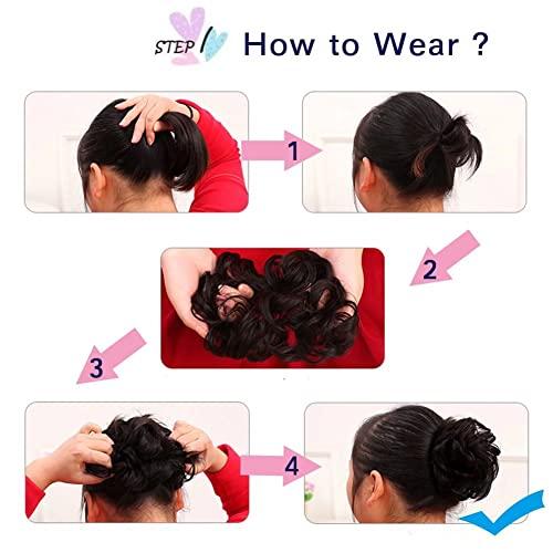 iLUU iLUU 2pcs/pack Orange Red Hair Bun Extensions Wavy Curly Messy Synthetic Chignon Hairpiece Easy Bun Hair Pieces for Women Hair Updos for Women Girl - #119B Orange Red Copper Red