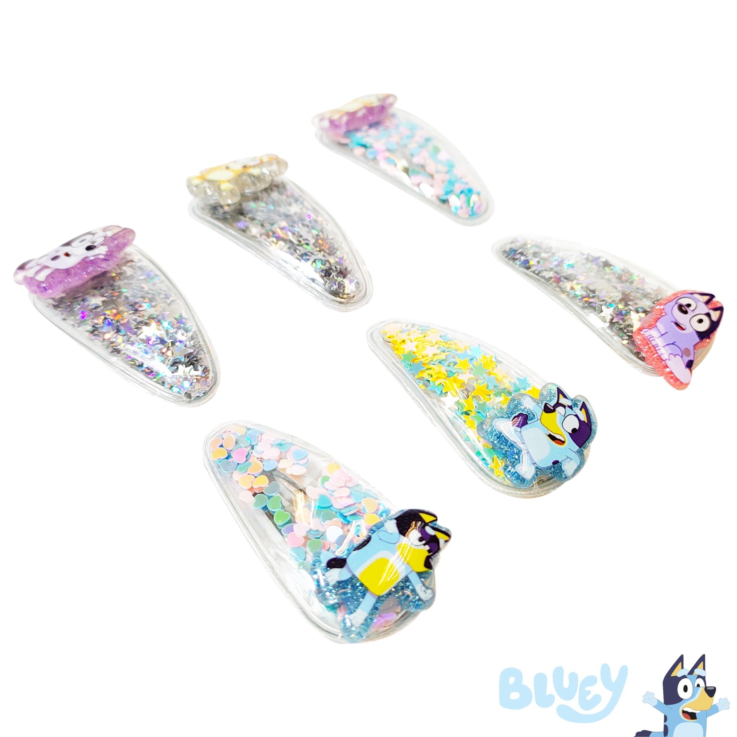 LUV HER LUV HER Bluey Hair Accessories For Girls, 6pc Cute Hair Clips with Favorite Bluey Character Charms, Magical Confetti Hair Clips, Ages 3+