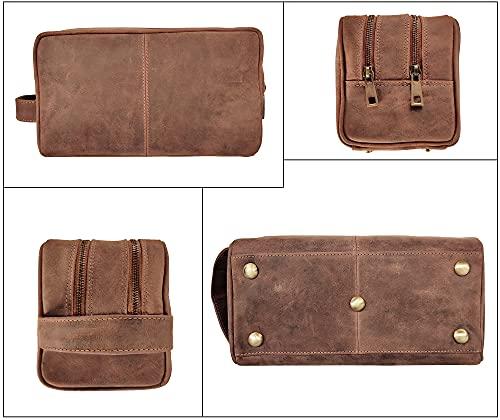RUSTIC TOWN Genuine Leather Travel Toiletry Bag - Dopp Kit Organizer By Rustic Town (Brown)