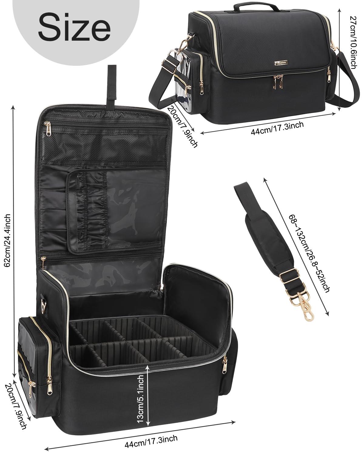 TANTO Professional Makeup Bag Makeup Artist Bag Extra Large Makeup Case Cosmetic Bag Travel Makeup Organizer Case Makeup Train Case with Adjustable Dividers(Black, Extra Large)