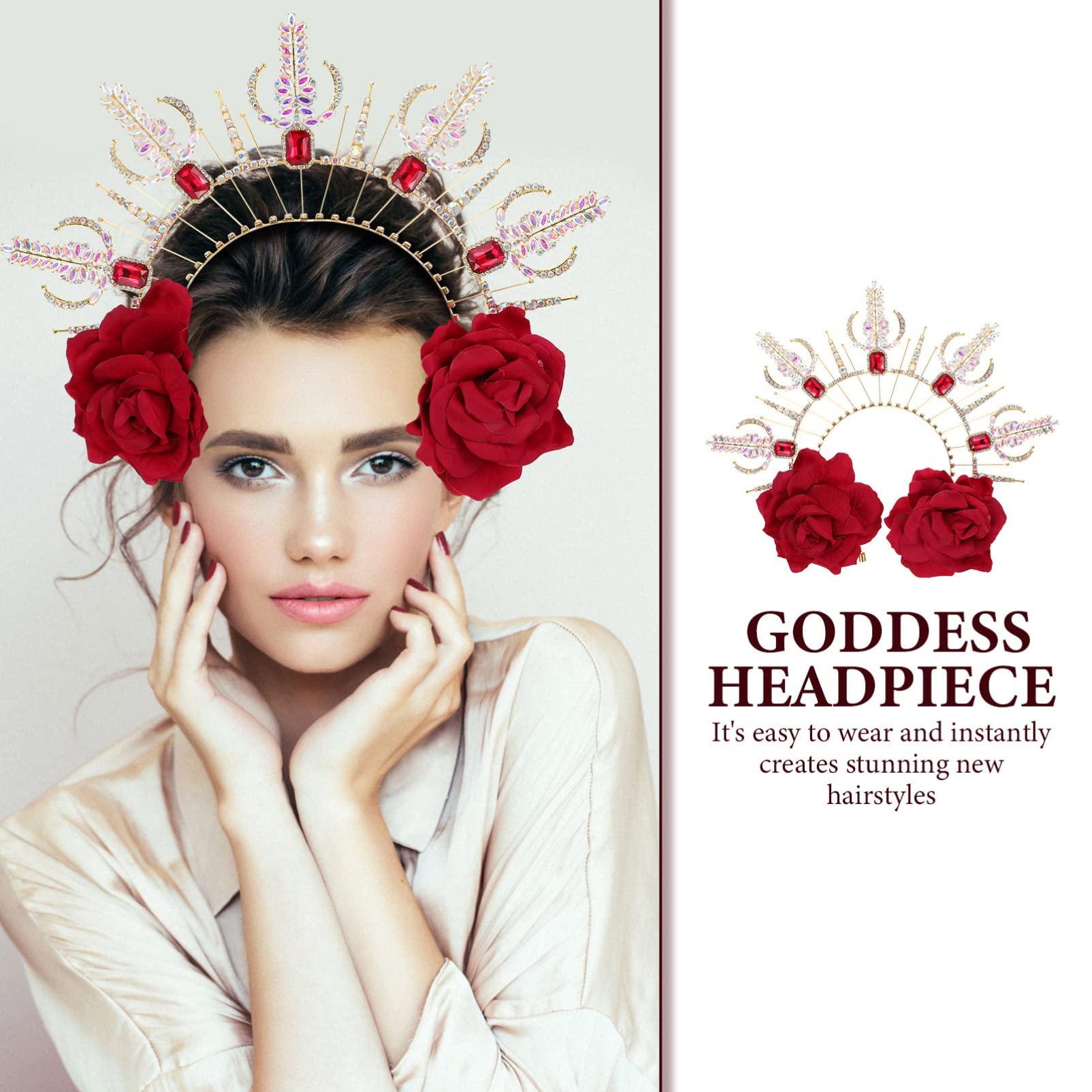 minkissy minkissy Notre Dame Headband rhinestone headbands for women headband hair accessories for women wedding roman goddess sun costume goth outfits Costume Prop Rose Greece bride Metal