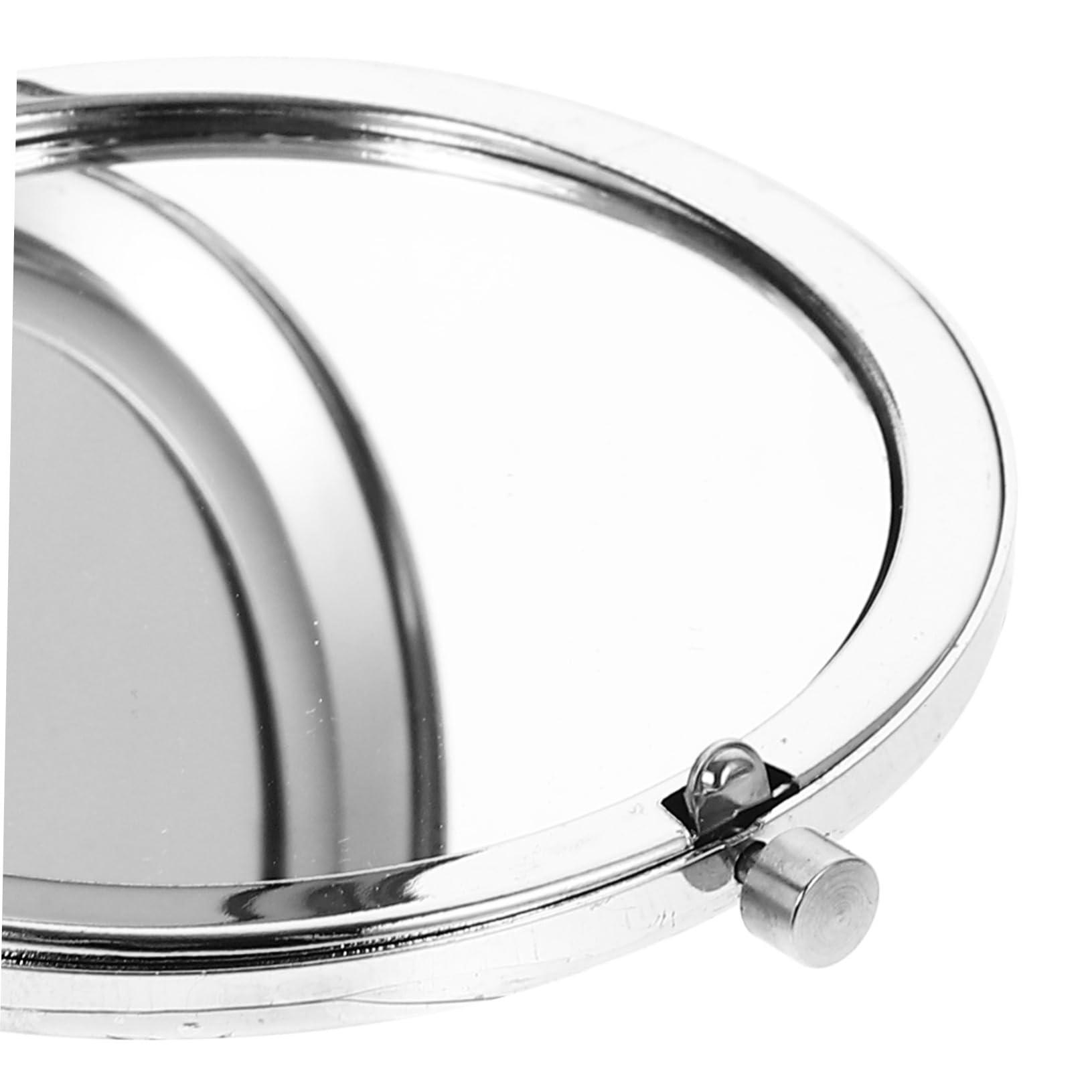 LALAFINA LALAFINA 1pc Bling Compact Mirror Pocket Rhinestone Makeup Mirror Double-Sided Cosmetic Mirror Round Folding Mirror for Women Travel Daily Use, White