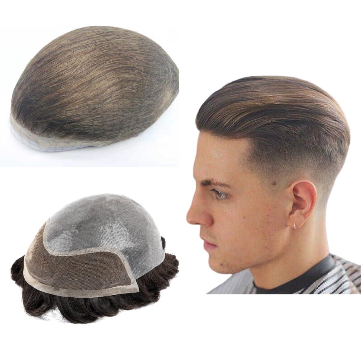 Mprosthesis Toupee for Men Hair Pieces 10x8\" Men Toupee Hollywood Human Hair Replacement System for Men Hair Prosthesis Men Hair Patch BIO Units for Men Breathable Lace with PU Hair System (#4 Light Brown)
