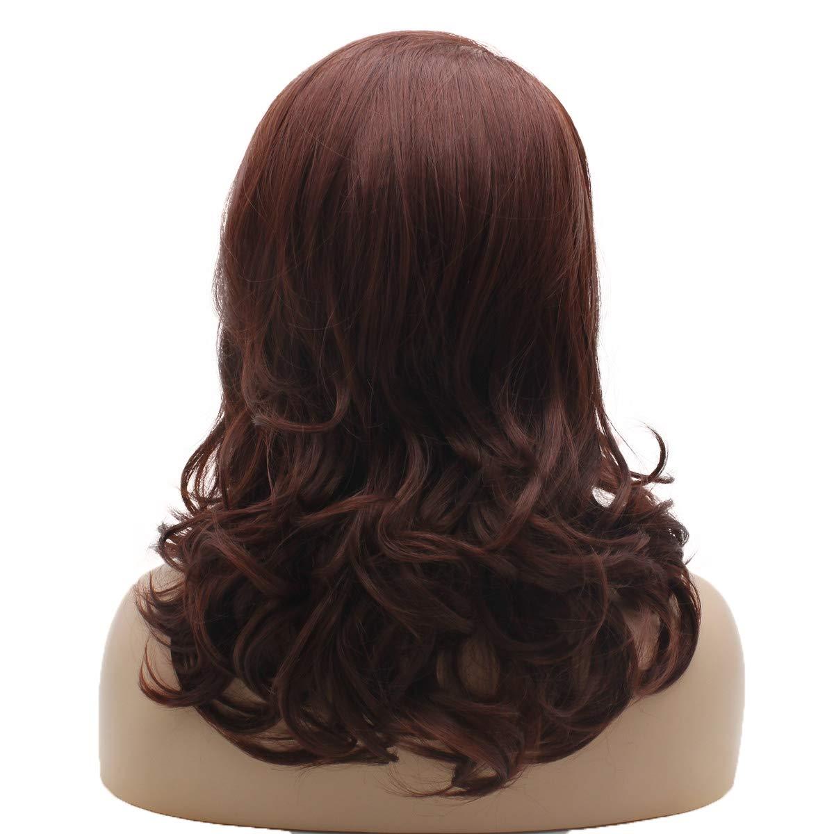 Lushy Lushy Synthetic Wavy Medium Length Dark Auburn Lace Front Wig