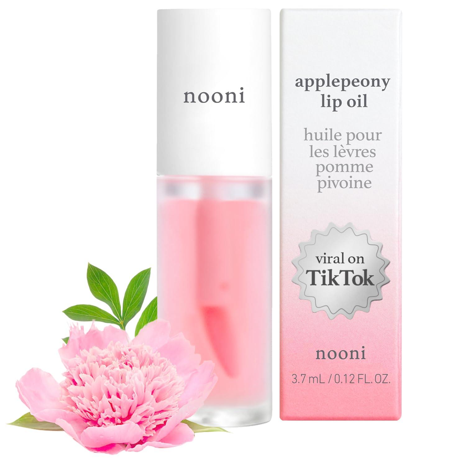 NOONI NOONI Korean Vegan Lip Oil - Applepeony | Long-Lasting, Moisturizing, Plumping, Revitalizing for Dry Lips, Waterproof, No Peel Off, Korean Tint, 0.12 FL Oz
