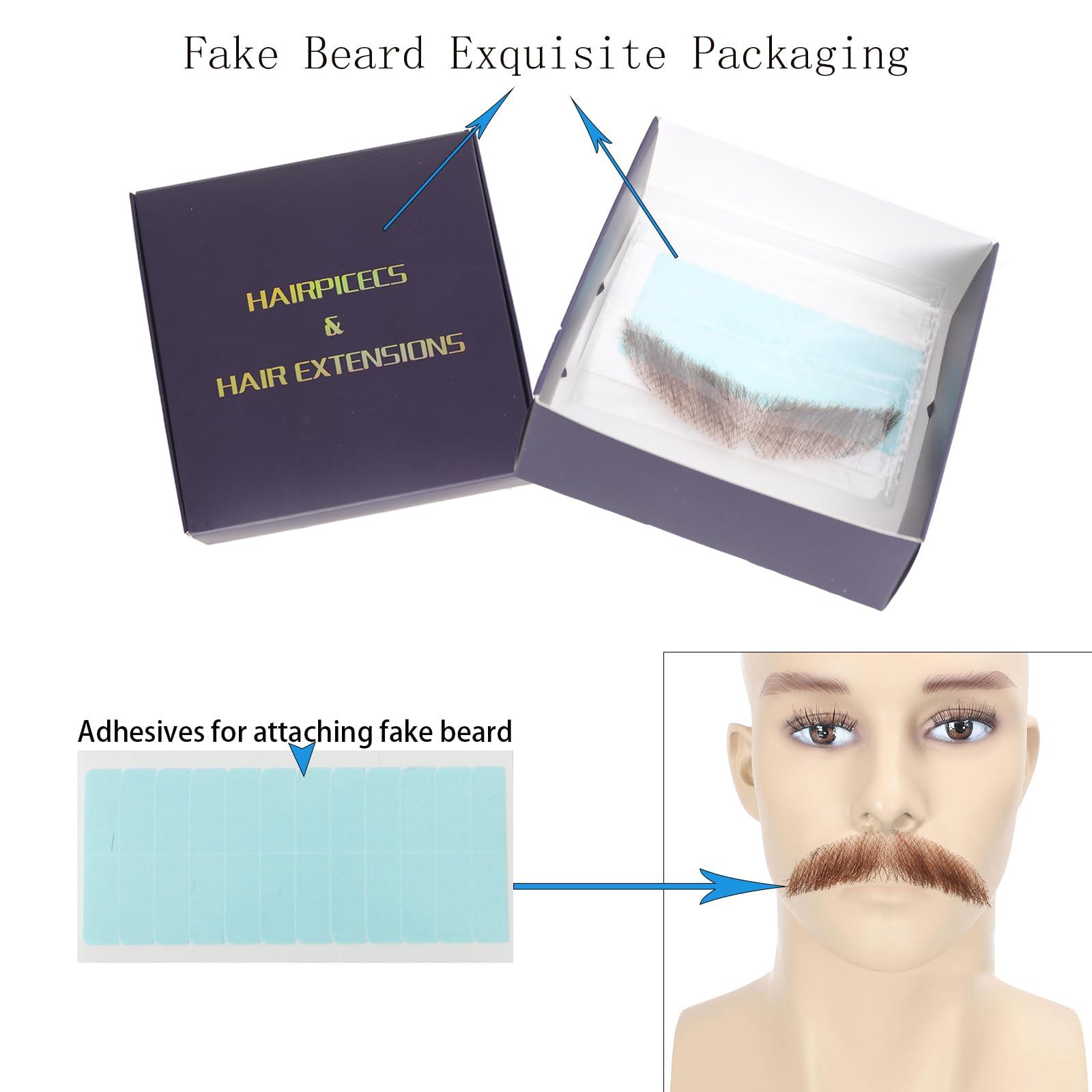 VIJIGIA Human Hair Full Hand Tied Realistic Fake Mustache Brown Human Hair Jack Sparrow Fake Beard Fake Goatee Costume Beard Fake Facial Hair Lace Beard for Women Halloween Funny Cosplay Costumebrown