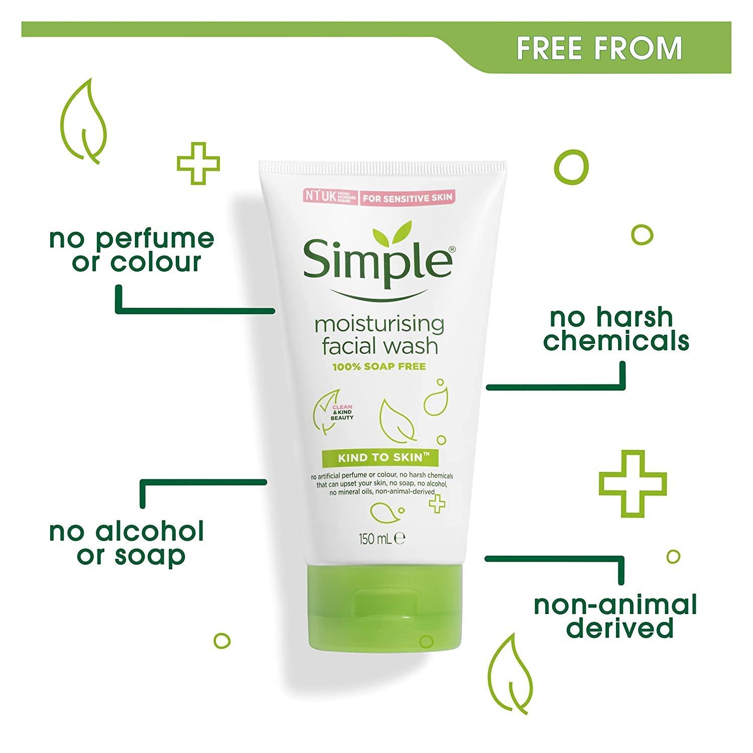 Simple Simple Moisturizing Kind to Skin Face Wash, 5 oz (4 pack) (Bundle)
