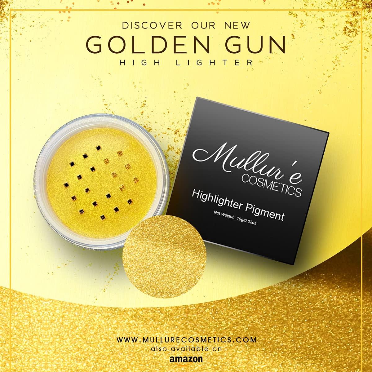 Mullur\'e Cosmetics Mullur\'e Cosmetics Loose Highlighter Powder, Shimmering Glitter, Easy to Blend, Silky Finish (GOLDEN GUN)