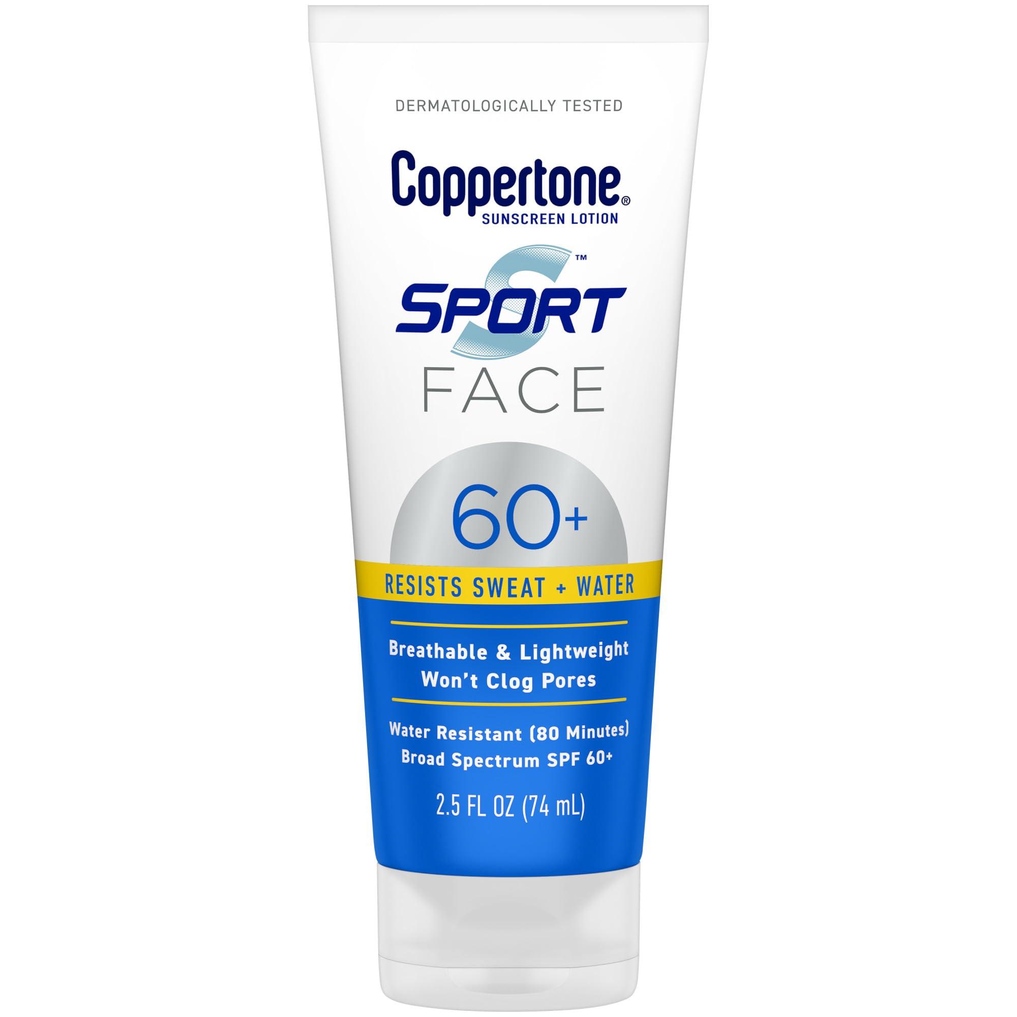 Coppertone Coppertone Sport Face Sunscreen Lotion SPF 60+, Water Resistant Sunscreen with Broad Spectrum SPF 60+, Lightweight and Breathable, 2.5 Fl Oz Tube