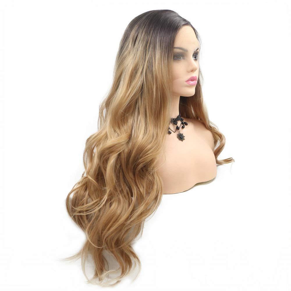 Yinuozhogntian Yinuozhogntian 24\" Brown Blonde Ombre Natural Color Wig Long Wave Hear Resistant Hair Synthetic Lace Front Wigs for Women Party Cosplay Festival Holidays Natural Hairline Wigs Drag Queen