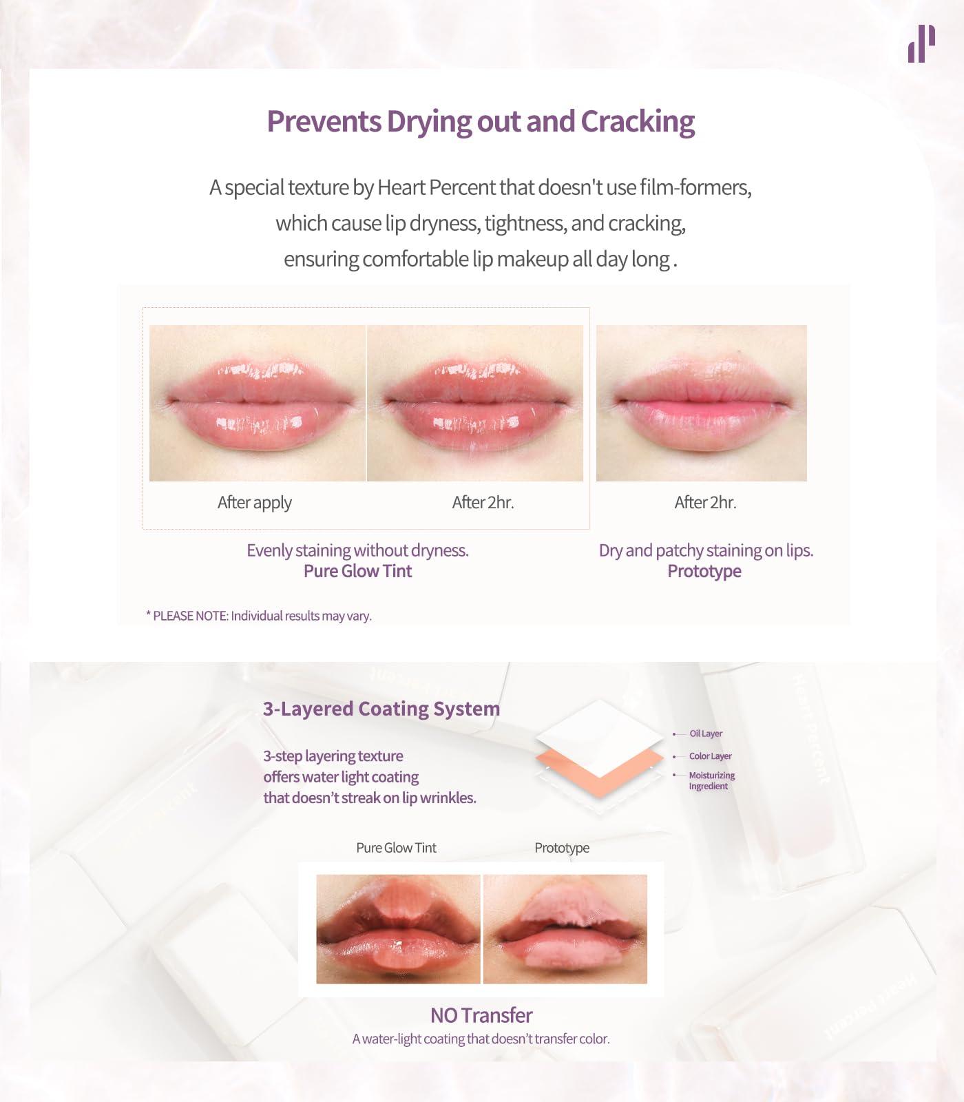 Heart Percent Heart Percent Dote On Mood Pure Glow Tint, Watery & Lightweight Moisturizing Lip Stain Long Lasting Liquid Lipstick 6.8g, 07. Fig Rose