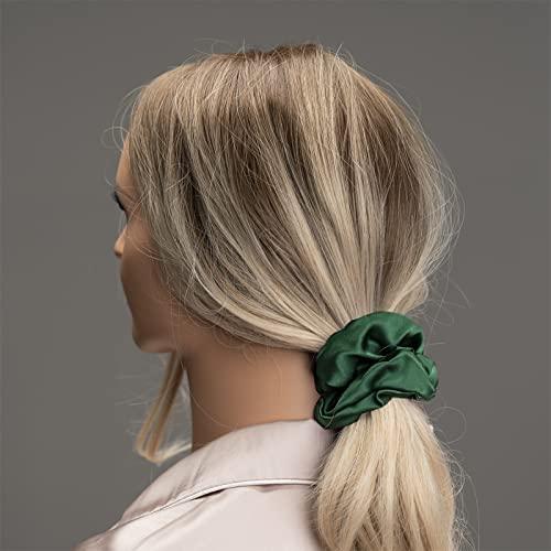 Silmer Silk Scrunchies for Hair 100% Mulberry Silk Hair Ties 3 Pack(Black, Navy Blue, Emerald)