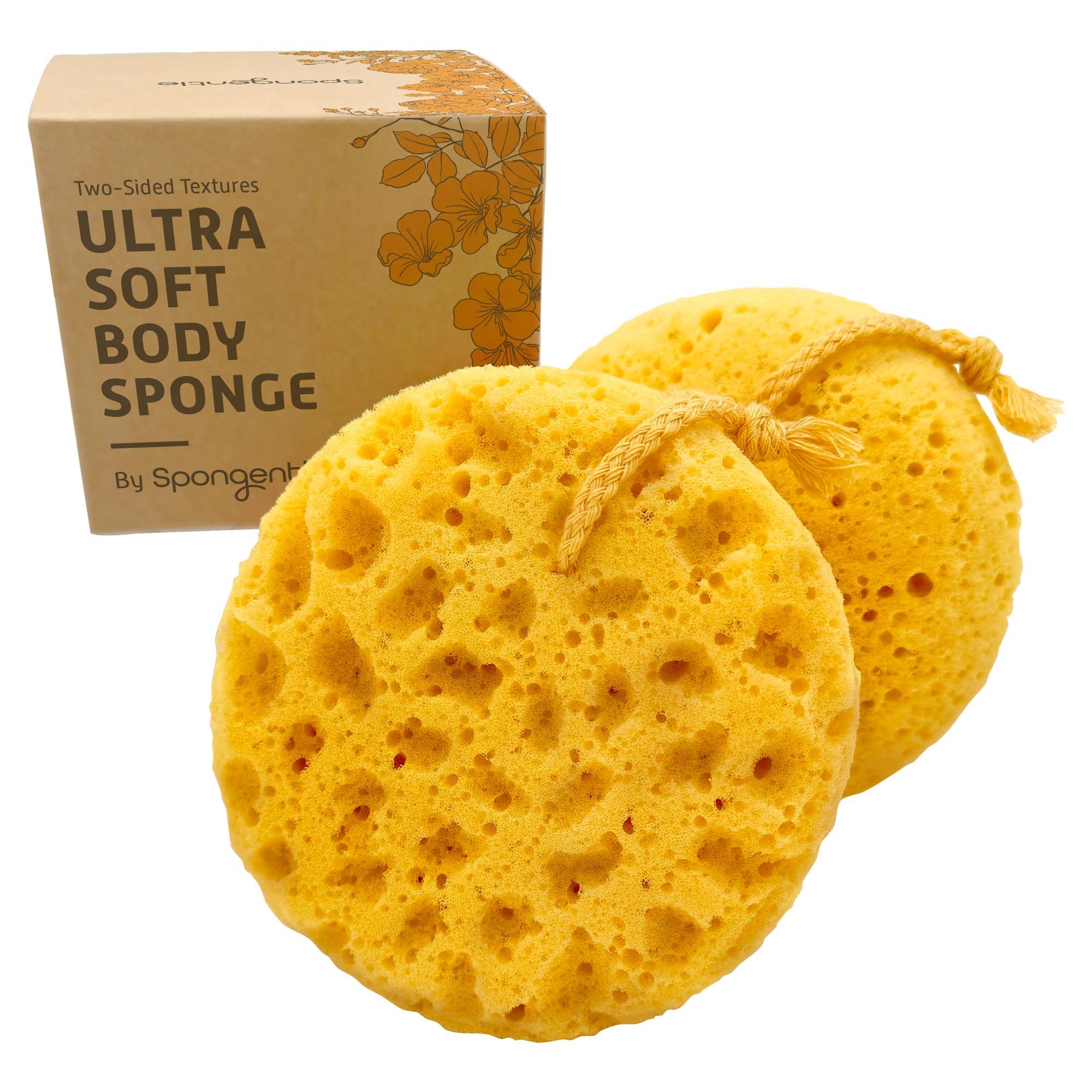 Sunlite Sports Spongentle Deep Cleansing Body Loofah Sponge, for Bath and Shower Loofah with Suction Cup, Multiple Textures for Gentle and Deep Exfoliation, with Nature Color, Generous and Rich Lather (Pack of 2)