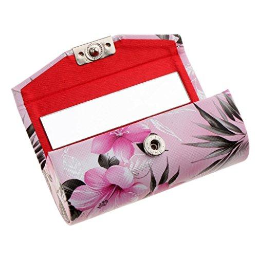 Generic SGerste Leather Lipstick Case Holder With Mirror,Chinese Traditional Flower Design Makeup Jewelry Holder Box Lip Balm Carry Case Travel - Light Pink, as described