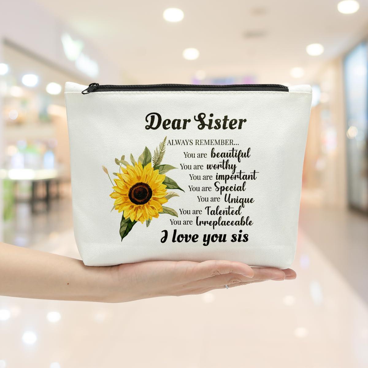Sldpngo Sldpngo Sisters Gifts from Sister Makeup Bag, Dear Sister Cosmetic Bag,Sunflower Sisters Gifts, Sister Mothers Day Birthday Gifts for Sister, Sister Birthday Gift Ideas Makeup Pouch
