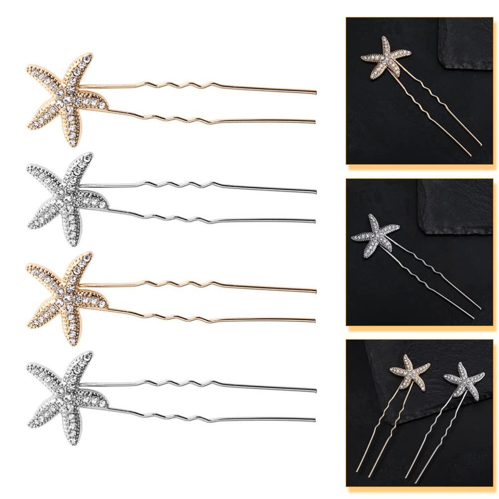 LALAFINA 4pcs Ocean Double Hairpin Wedding Hair Clips Star Clips Hair Pins for Wedding Hairstyles Hair Pin for Women Hair Accessories Wedding Headband Star Barrettes Hair Pins for Buns