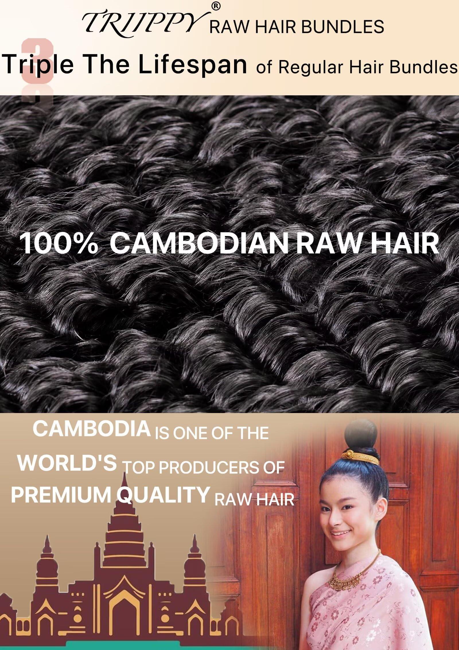 Triippy TRIIPPY Raw Human Hair Bundles,Triple Lifespan Than Regular Virgin Hair No.1 Sales Of Raw Hair Bundles,26 28 30 Inches Cambodia Raw Deep Wave 3 Bundles, Keep Soft and Smooth After Multiple Washes