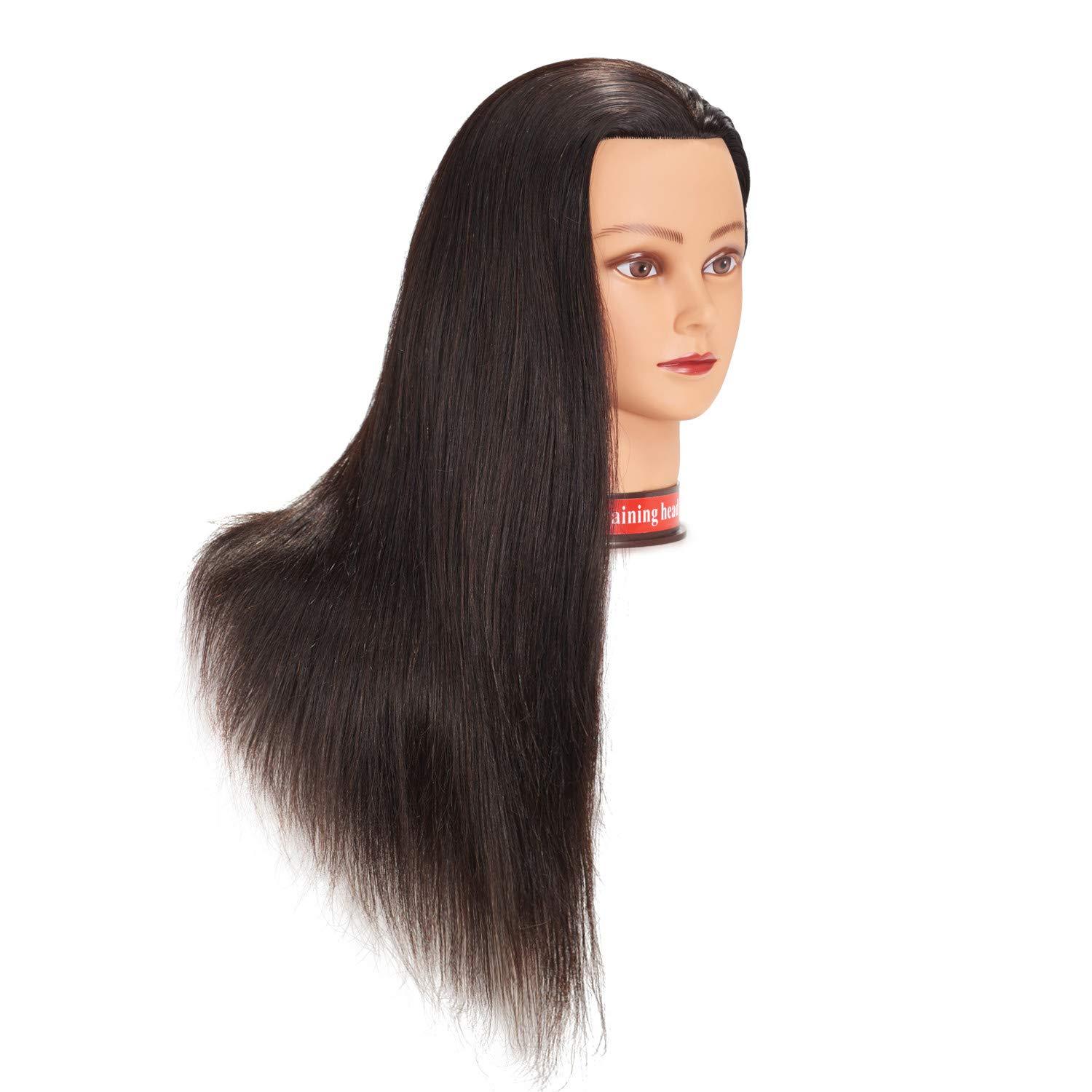 training head 24"-26" 100% Human Hair Mannequin Head Training Head Cosmetology Manikin Head Doll Head with Free Clamp (black)