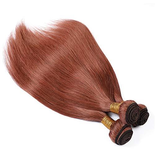 Generic Copper Red Peruvian Human Hair Extensions #33 Dark Auburn Virgin Hair Weaves Straight Human Hair Bundles Reddish Brown Human Hair Wefts 3/4Pcs Lot (12 14 16Inch)