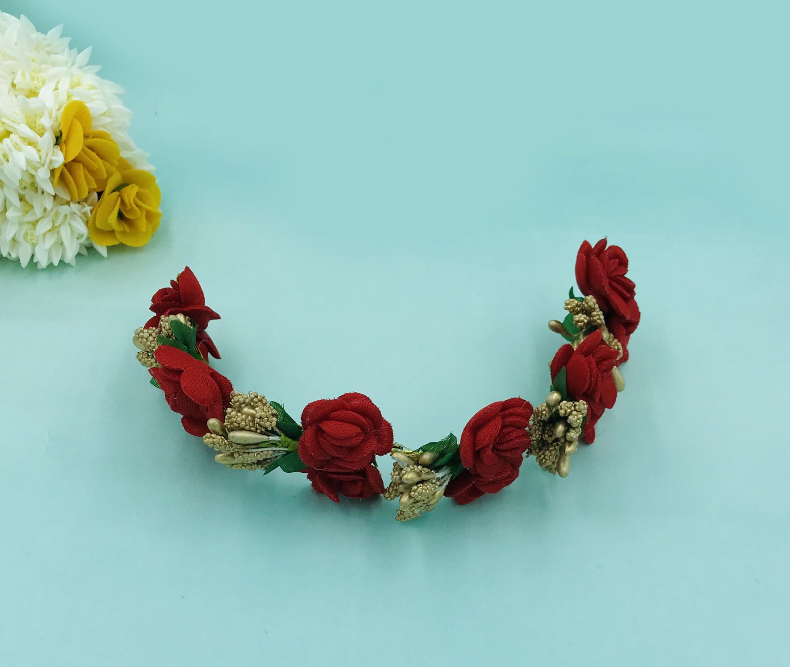 GADINFASHION GADINFASHION Full Red Juda Bun Hair Flower Gajra & Red & White Gajra Combo For Wedding & Party