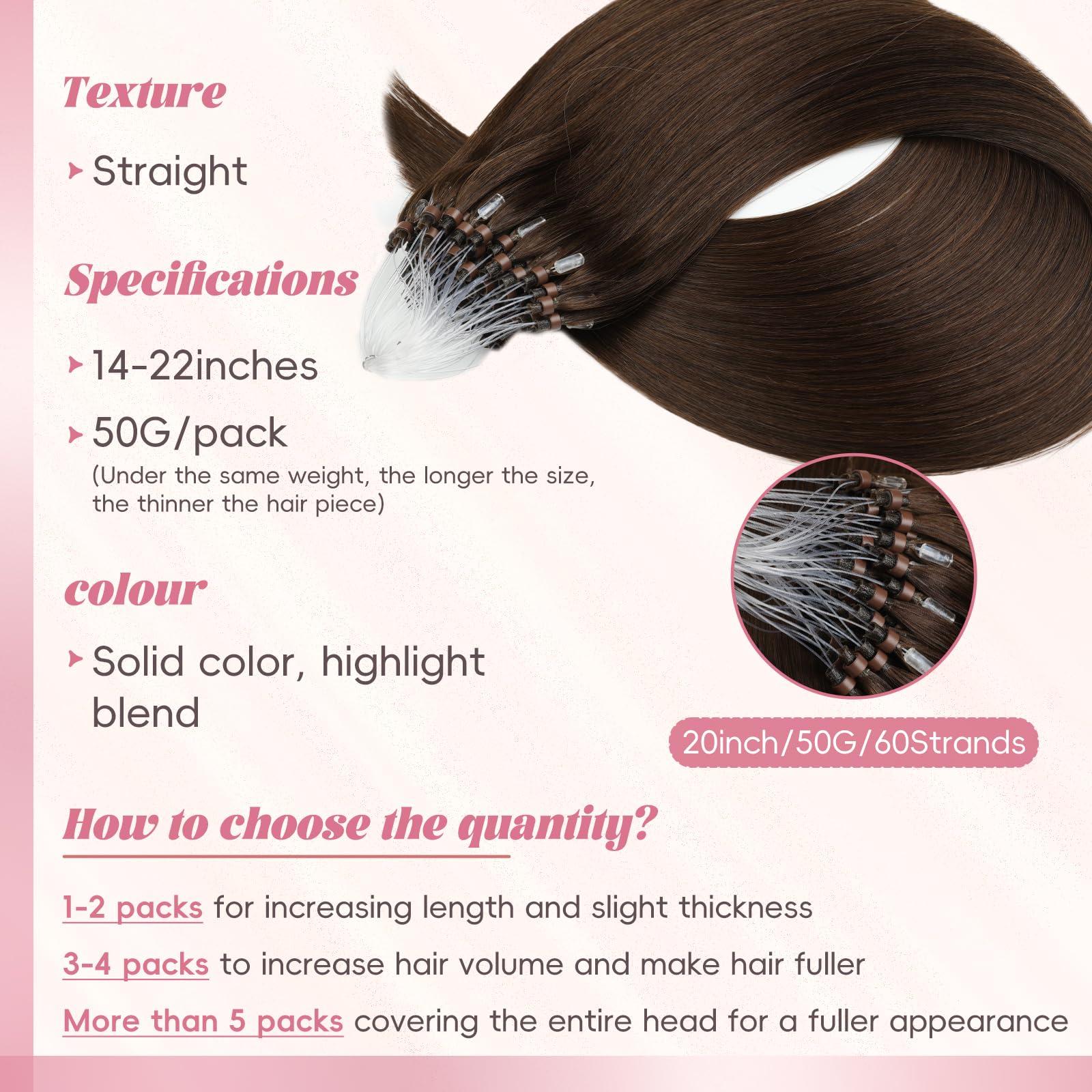 Eliysako Microlink Hair Extensions Human Hair 50g 20inch(#4) Chocolate Brown Micro Link Hair Extensions Human Hair Microbead Hair Extensions Microloop Hair Extensions Human Hair For Women