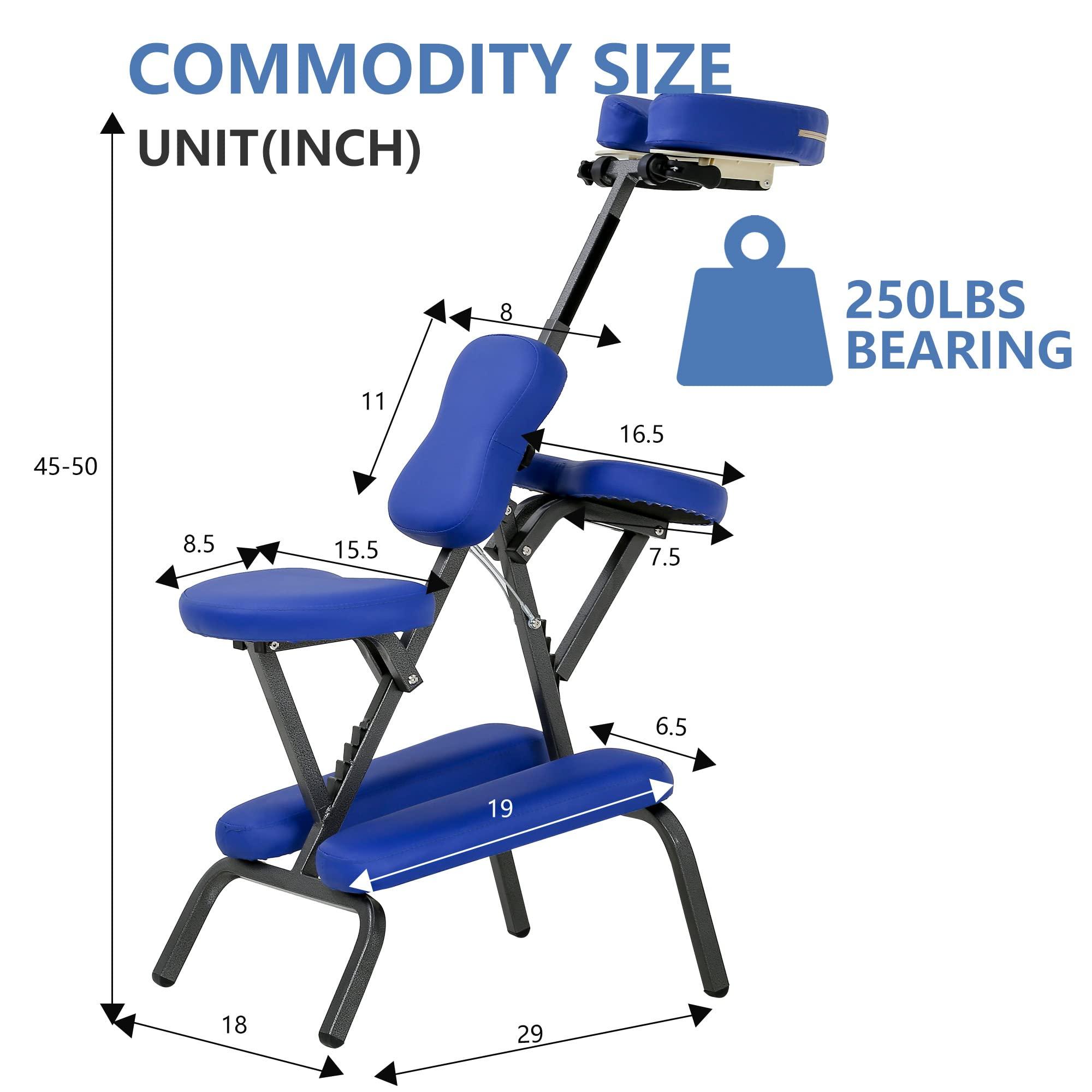 Ruesleag Ruesleag Portable Massage Chair, Height Adjustable Tattoo Chair, Folding Therapy Chair Face Cradle Salon Massage Chair with Carrying Bag (Blue)