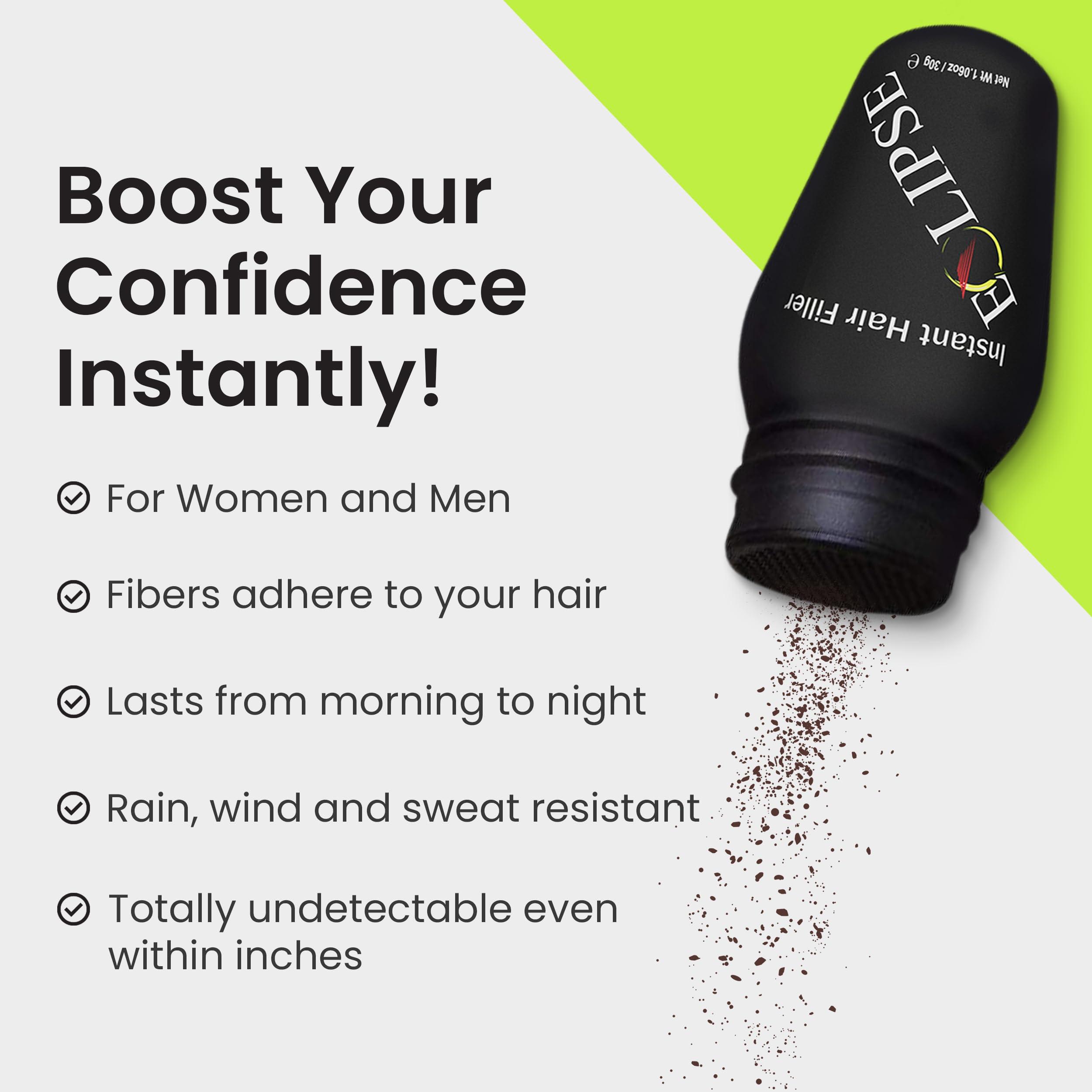 Eclipse Instant Hair Filler ECLIPSE Hair Fibers Grey for Thinning Hair for Women & Men to Conceal Hair Loss in 15 Seconds - 100% Undetectable Hair Building Fibers, 15g