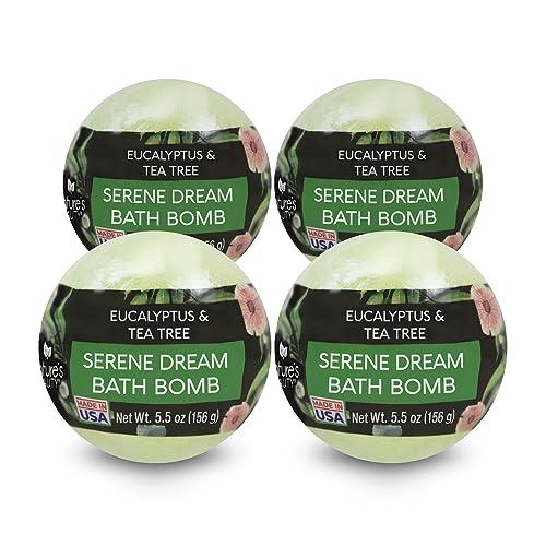 Nature's Beauty Nature's Beauty Eucalyptus & Tea Tree Bath Bomb Multi-Pack- Natural Hand Crafted, Non-Staining, Luxury Fizzy Spa Bomb, Sooth + Restore Skin, Made w/Coconut Oil & Witch Hazel, 4.6oz (4 Pack)
