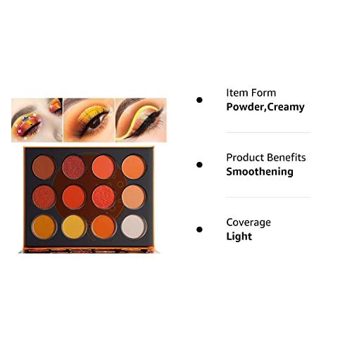 ecofavor Orange Yellow Eyeshadow Palette, DE’LANCI Pro Matte Shimmer Metallic 12 Shades, Subtle Fall Sunset Natural Tones Eyes Shadows Makeup Pallet, High Pigmented Waterproof Small and Cute Makeup Pallet