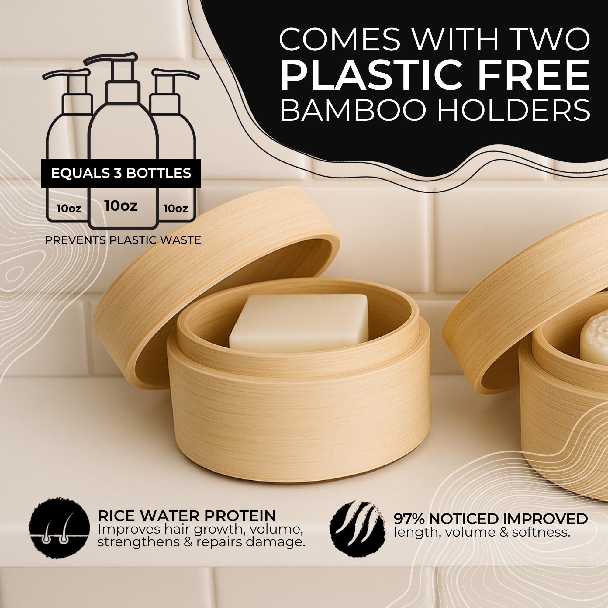 Viori Viori The Foundation Bundle - Citrus Yao Shampoo and Conditioner Set with Bamboo Holder - Rice Water Shampoo Bar and Conditioner Bar - Sulfate-Free, Vegan and Organic - Best for Normal to Oily Hair