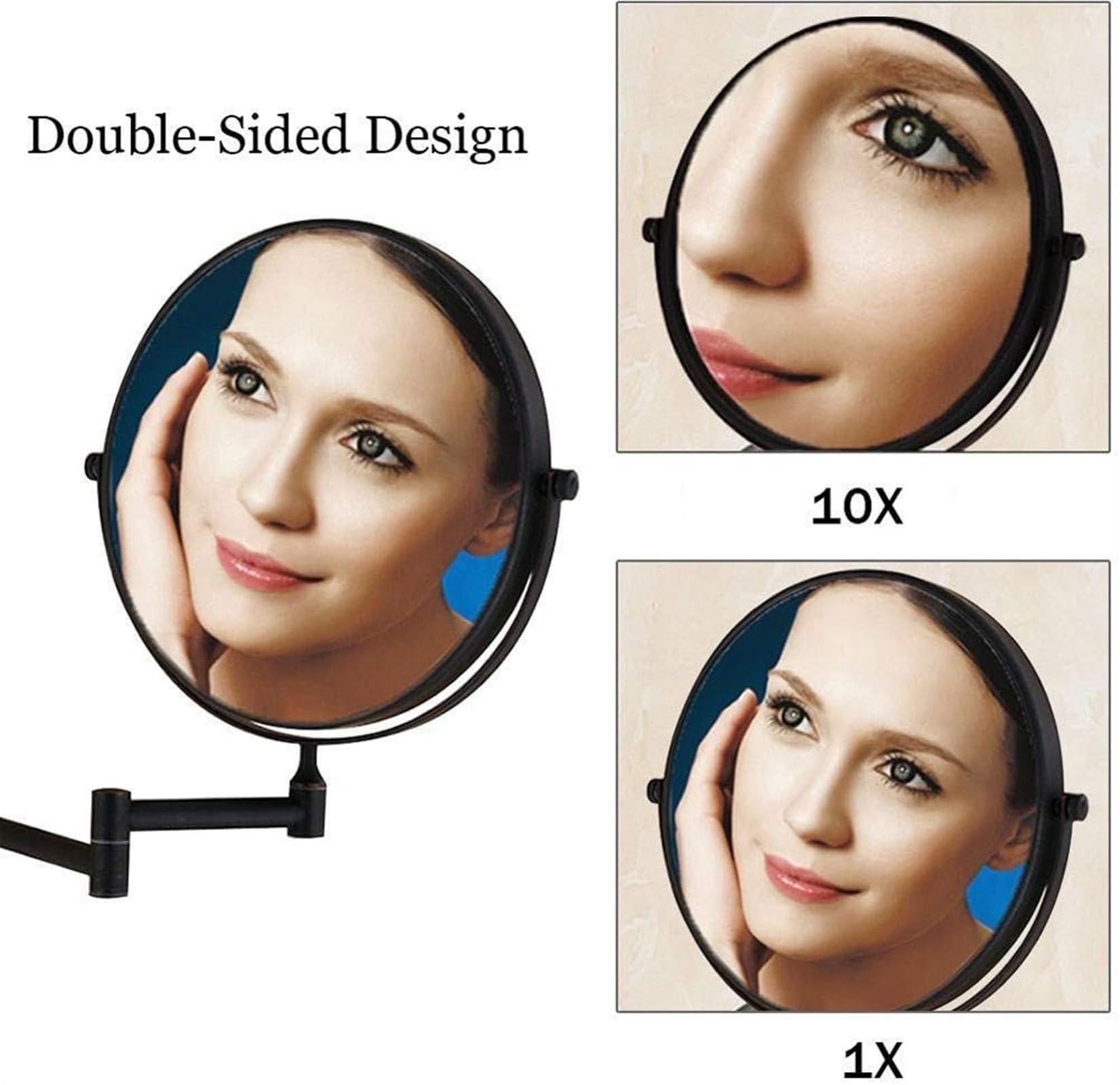 BLUPOWHT BLUPOWHT Wall-Mounted Shaving Mirror Black 10X Magnification + Normal 8-Inch Double-Sided Round Bathroom Vanity Mirror Swivel