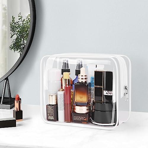 Wedama Wedama TSA Approved Toiletry Bag, Cosmetic Bags 2 Pack with Zipper Carry on Airline Airport Travel Accessories, PVC Makeup Bags for Travel, Clear Toiletry Bags for Women and Men-White