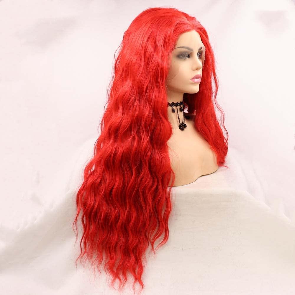xiweiya xiweiya Bright Red Lace Wigs for Women13*4 Lace Front Red Wigs Long Body Wave Hot Red Wigs Heat Resistant Fiber Natural Straight Hair Wig 180% Density 24 Inch (hot red)