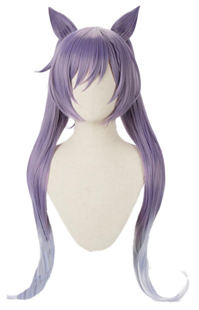 TO KU TOO YUO TO KU TOO YUO Wig for Game Purple Hair Wig Long Hair Wig with Bangs Straight Wig with Double Ponytails Clips Heat Resistant Wig Role Play Halloween Wig 75 CM