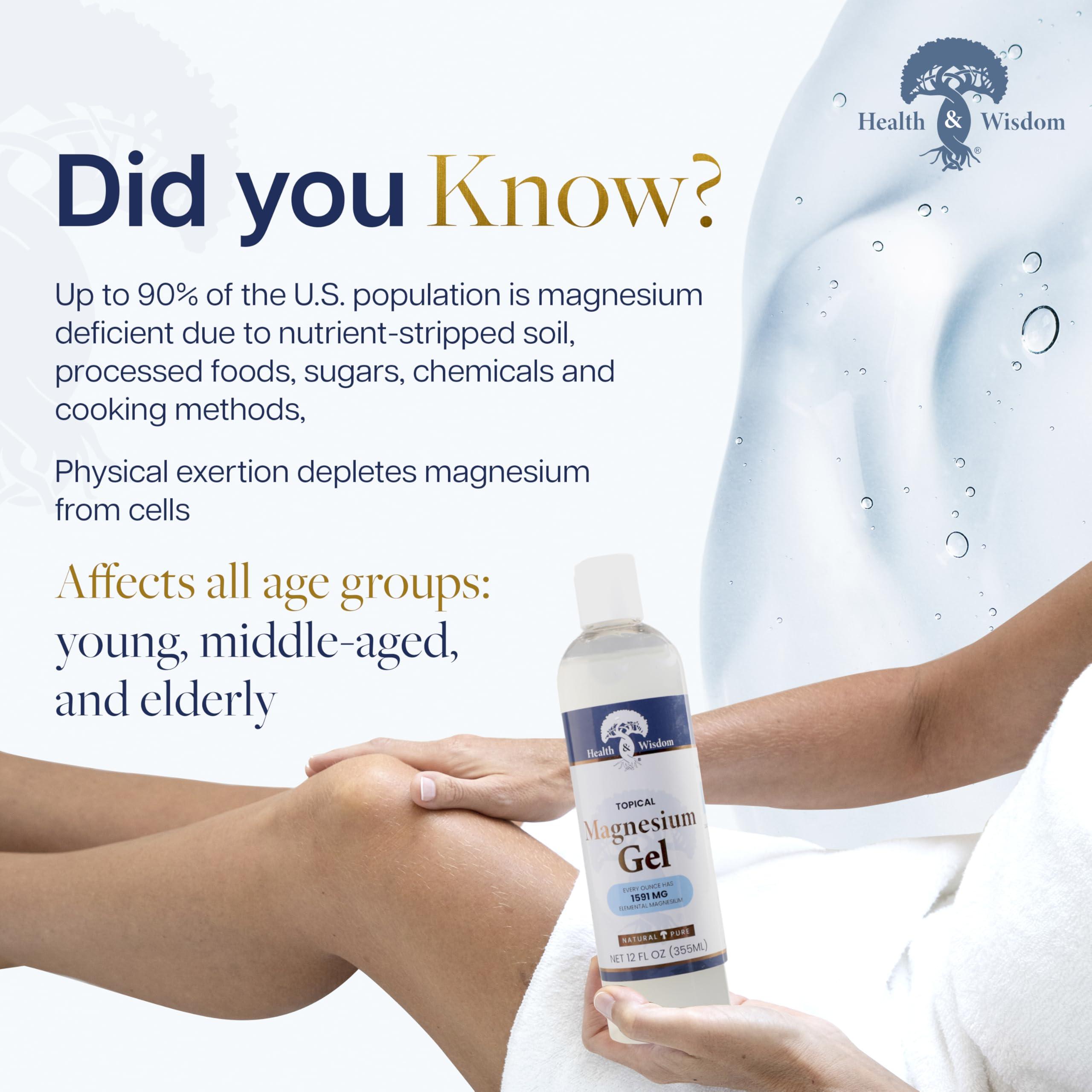 Health and Wisdom Health and Wisdom Topical Magnesium Gel with Seaweed Extract - Magnesium Gel Topical for Muscles, Magnesium Topical Gel, Gel Magnesium, All Natural Magnesium Gel, Magnesium Chloride Gel - 12 Fl Oz