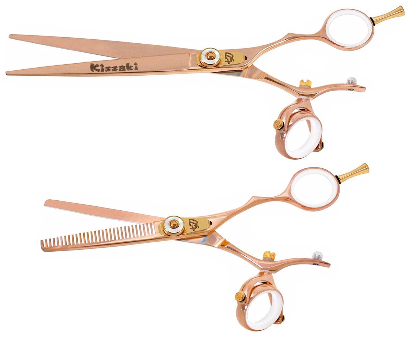 Kissaki Kissaki Hair Scissors Gokatana 7.0 inches and Kanagawa 30 tooth Rose Gold W Titanium Double Swivel Hair Cutting Shears and Thinning Shears Matching Set Combo