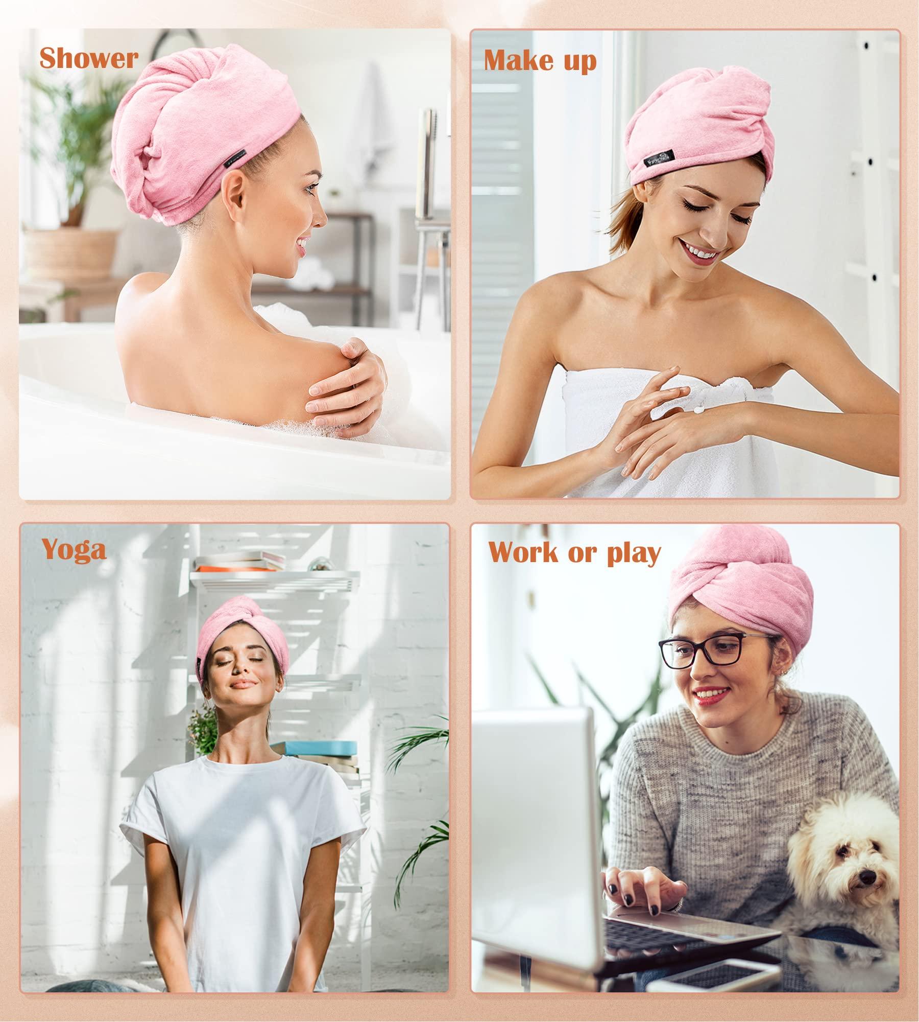 POPCHOSE POPCHOSE Microfiber Hair Towel Wrap Ultra Absorbent, Fast Drying Hair Turban Soft, No Frizz Hair Wrap Towels for Women Wet Hair, Curly, Longer, Thicker Hair