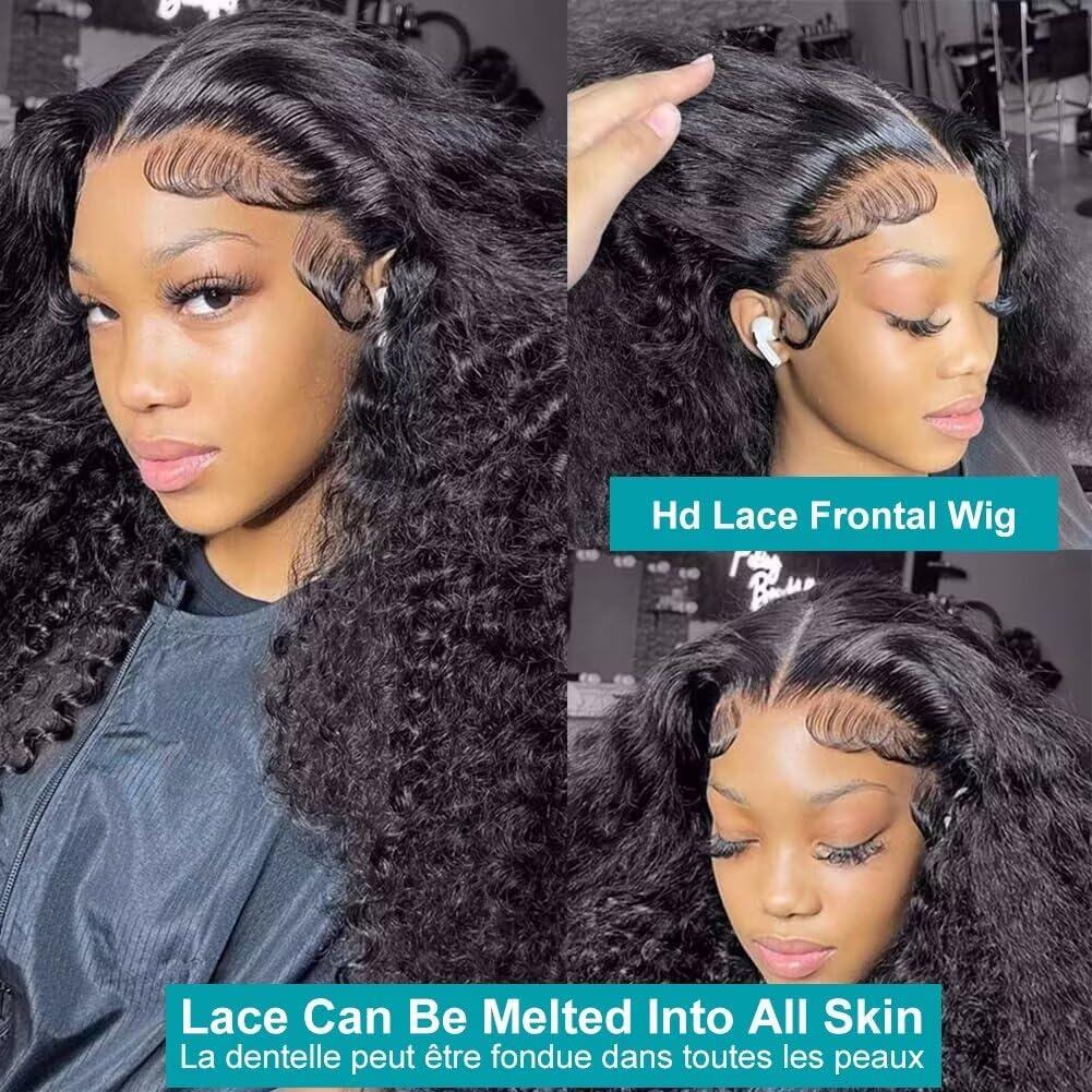 Zealady Zealady 13x4 Lace Front Kinky Curly Wig 180 Density HD Lace Wig Human Hair Pre Plucked Curly Glueless Wig 12A Virgin Curly Lace Human Hair Wig For Women Full Natural Hairline With Baby Hair 20Inch