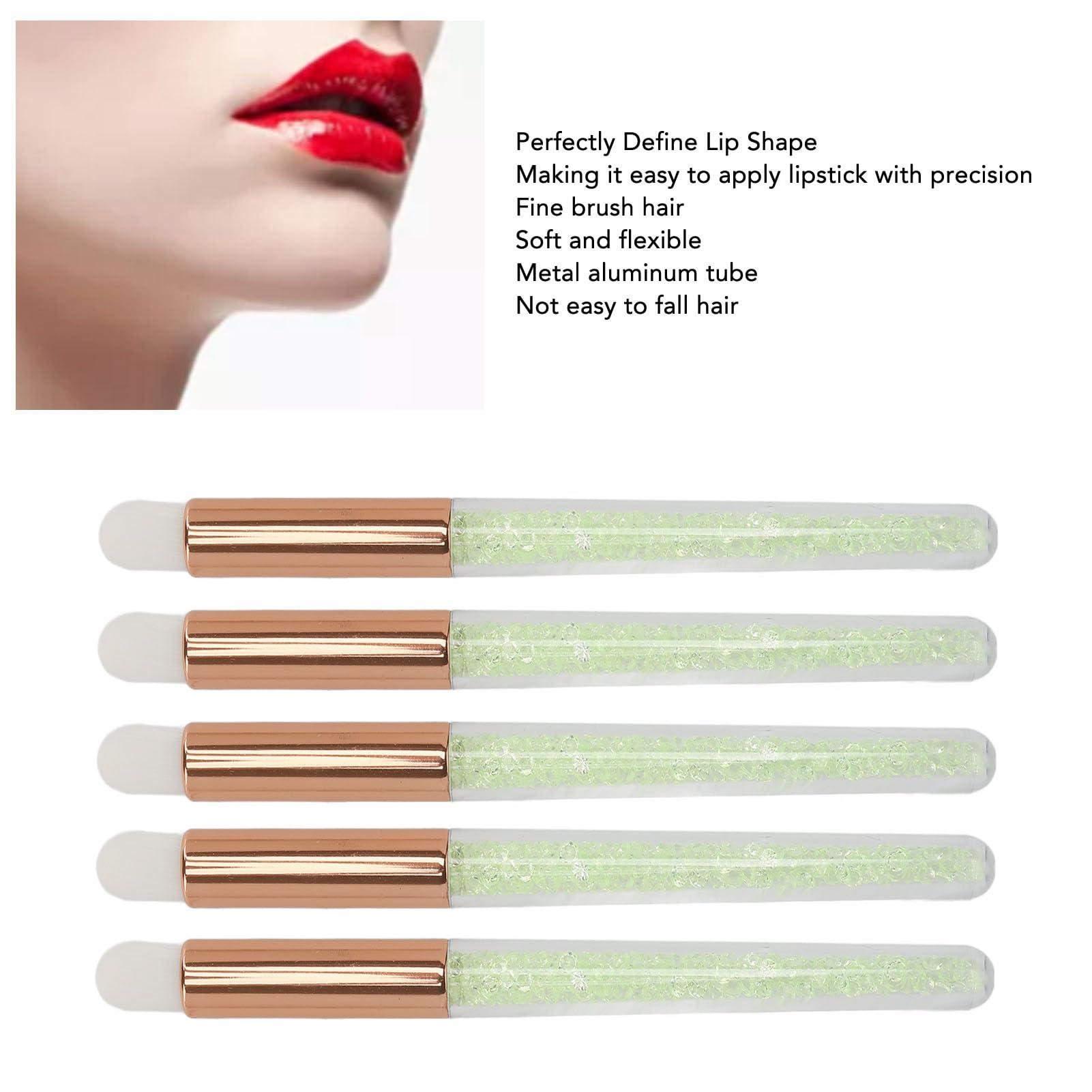 TITA-DONG 5pcs Lip Blending Brush, Round Tip Rhinestones Handle Lip Brushs, Portable Lip Smudge Brush, Professional Eye Shadow Brush for Under Eye Concealer, Soft Hair Lipstick Smudge Applicator Brush