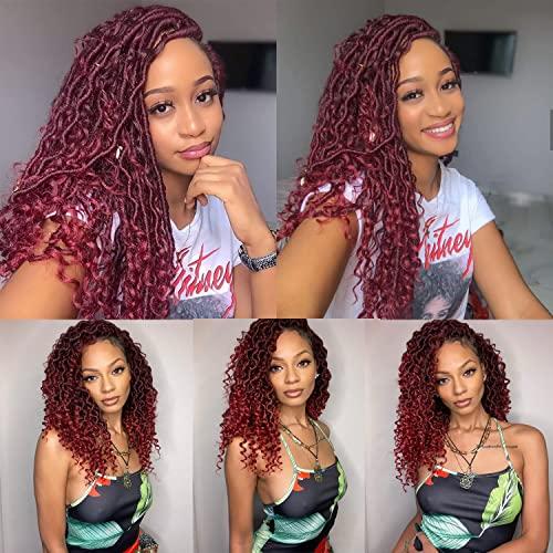 MURAMURA HAIR MURAMURA HAIR Goddess Faux Locs Wigs for Black Women 18Inch Full Lace Curly Synthetic Wigs with Baby Hair Bohemia Locs Twist Crochet Curls Braid Braided Wig(Ombre Red