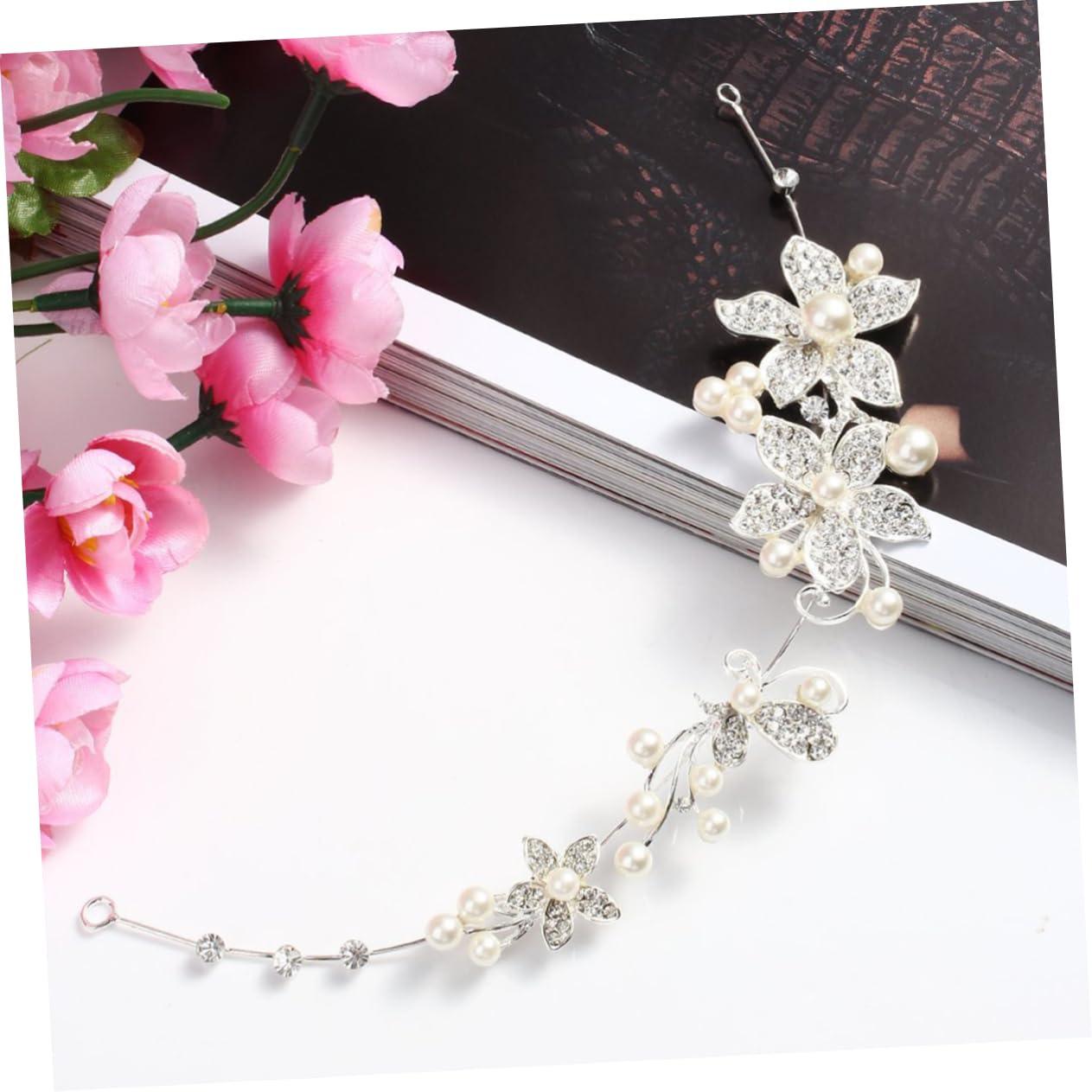 DOITOOL DOITOOL Bachelorette Party Decorations Pearl Bride Headband Crystal Rhinestones Pearls Bridal Headband Tiara Headdress